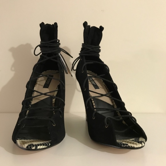 ZARA black lace up python snake wedges - Picture 3 of 5